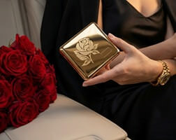 Metal cigaretetui holdt i hånd – visning af design